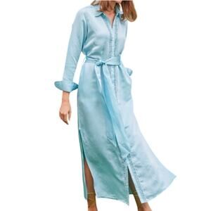Bella Tu embellished 54" Kara caftan linen blend shirtdress size M $415 NWT